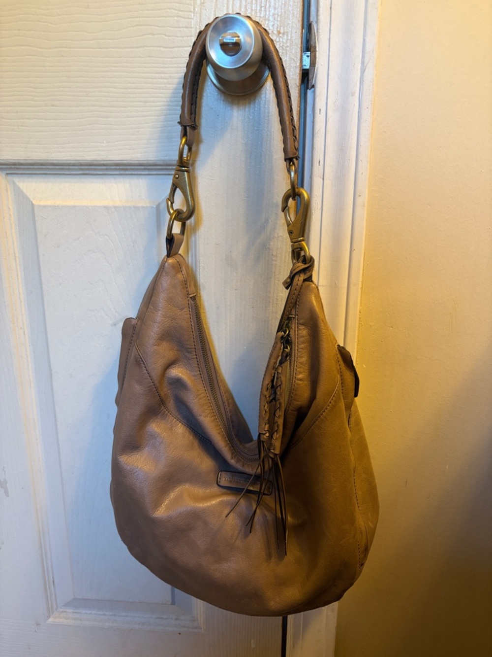 Frye Jennie Taupe Hobo Leather  Bag with Braided Strap - Picture 16 of 16